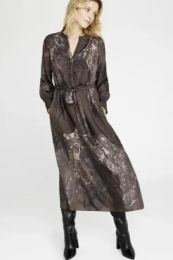 Gustav Anika midi+ mekko vyöllä, dark coffee