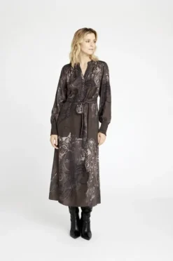 Gustav Anika midi+ mekko vyöllä, dark coffee