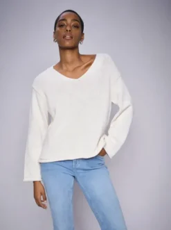 Mos Mosh Bine puuvillaneule v-kaula-aukolla, ecru