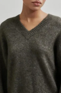 Second Female Brook neule v-neck, chocolate chip