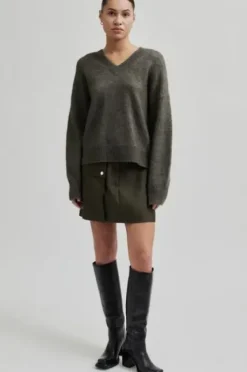 Second Female Brook neule v-neck, chocolate chip