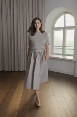 Original Story Claressa puuvillahame leveällä käänteellä, greige