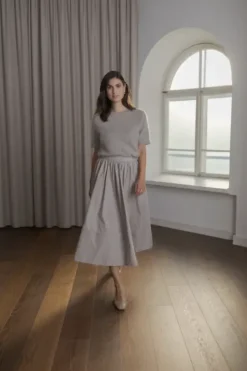 Original Story Claressa puuvillahame leveällä käänteellä, greige