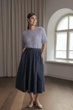 Original Story Claressa puuvillahame leveällä käänteellä, dark navy