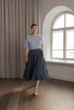 Original Story Claressa puuvillahame leveällä käänteellä, dark navy