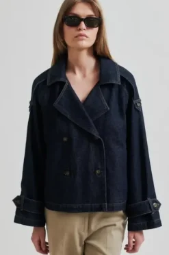 Second Female Columbus Trench Jacket, dark blue denim