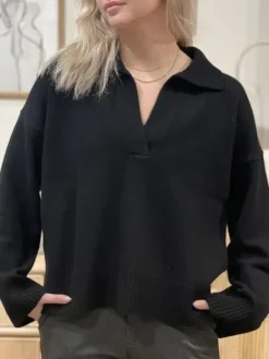 Cafe Latte Davida - Chunky Open Collar neule, black