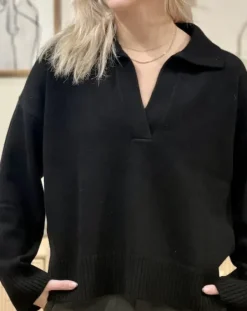 Cafe Latte Davida - Chunky Open Collar neule, black