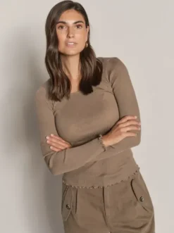 Mos Mosh Elaine pitkähihainen t-paita villaa, pine bark