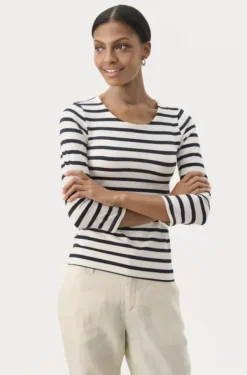Part Two Emel t-paita, navy and white stripe