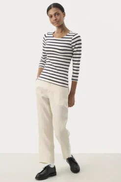 Part Two Emel t-paita, navy and white stripe