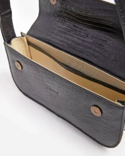 Flattered - Lillie Shoulder Bag, Leather Black Lizzard