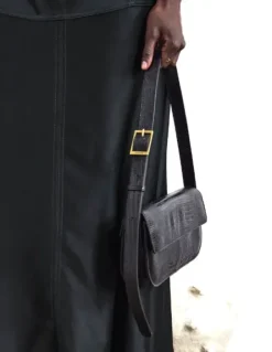 Flattered - Lillie Shoulder Bag, Leather Black Lizzard