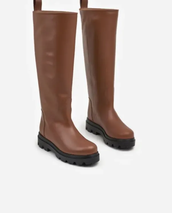 Flattered - Luna pitkät nahkasaappaat, caramel