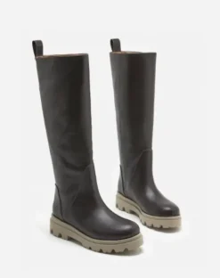 Flattered - Luna pitkät nahkasaappaat, tummanruskeat