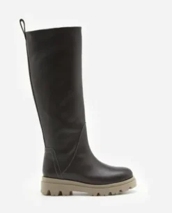 Flattered - Luna pitkät nahkasaappaat, tummanruskeat