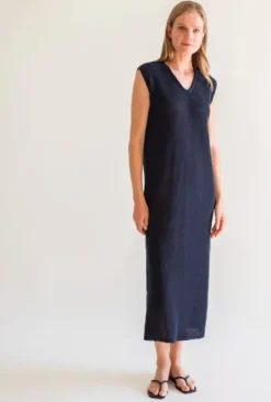 Gauhar Helsinki Gauhar - pellavamekko v-kaula-aukolla, navy