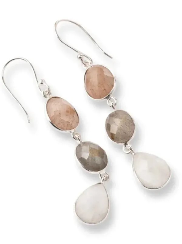 a Beautiful Story Granted Peach Moonstone Labradorite Moonstone SP korvakorut