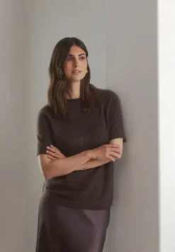 Original Story Karlie* lyhythihainen cashmere neule, dark chocolate