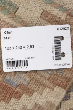 Bargi Kelim matto, multi custom #620 / 103x246cm