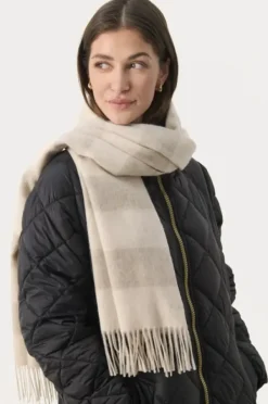 Part Two Kitha huivi villaa, travertine stripe