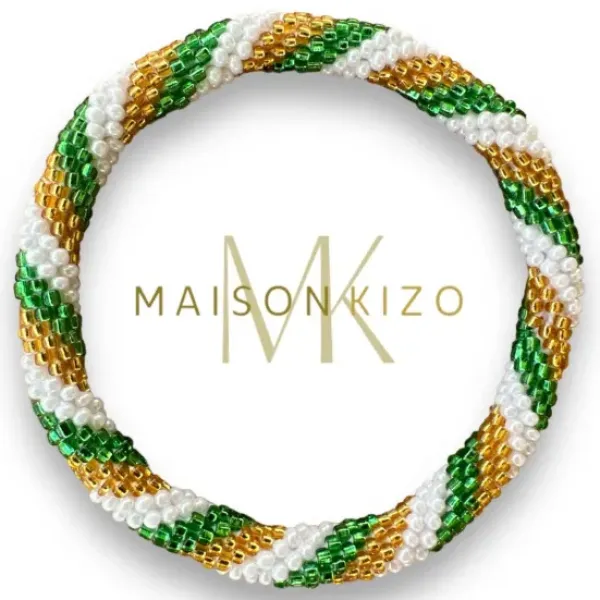 MAISON KIZO - Green, White and Gold Nepali Bracelet B172