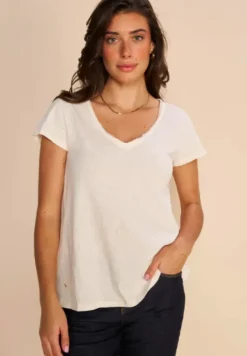 Mos Mosh - Tulli Basic t-paita v-kaulus, ecru