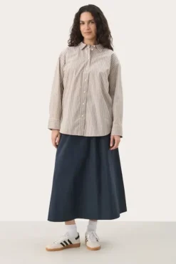 Part Two Savanna paitapusero, neutral twin stripe