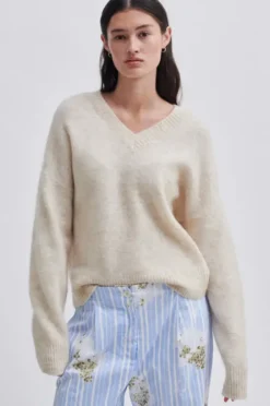 Second Female - Brook neule Loose V-Neck, brazilian sand