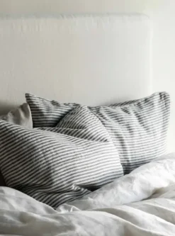 Tell Me More - pellavaiset raitatyynyliinat 2kpl, grey/white 50x60