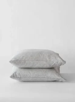 Tell Me More - pellavaiset raitatyynyliinat 2kpl, grey/white 50x60