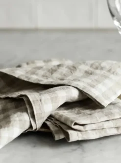 Tell Me More - pellavaservetti ruutu, natural