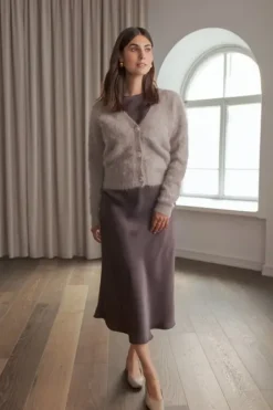 Original Story Tianna midi satiinihame, dark chocolate