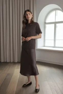 Original Story Tianna midi satiinihame, dark chocolate