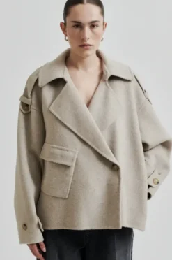 Second Female Walance lyhyt villakangastakki, beige melange