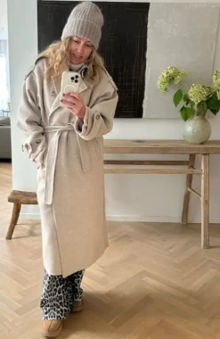 Second Female Walance pitkä villakangastakki, beige melange