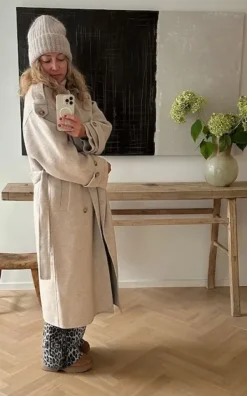 Second Female Walance pitkä villakangastakki, beige melange