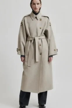 Second Female Walance pitkä villakangastakki, beige melange