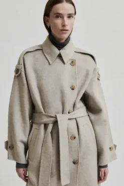 Second Female Walance pitkä villakangastakki, beige melange