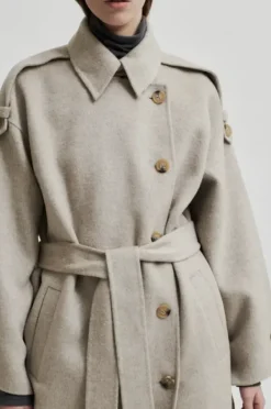 Second Female Walance pitkä villakangastakki, beige melange