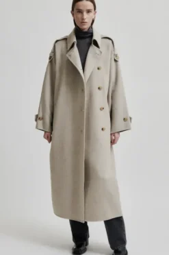 Second Female Walance pitkä villakangastakki, beige melange