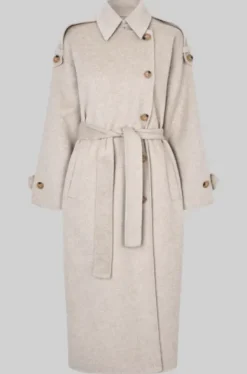 Second Female Walance pitkä villakangastakki, beige melange